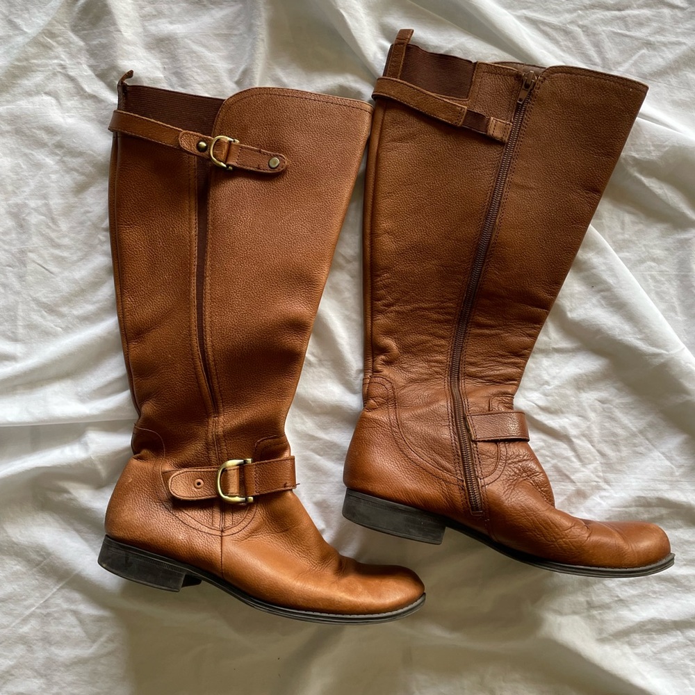 Brown Leather Naturalizer Size 8 Wide Calf Boots